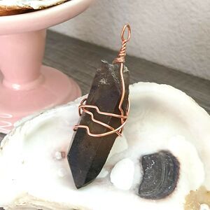 Large Raw Smoky Quartz Crystal Pendant, Copper Wire Gemstone Pendant 3"
